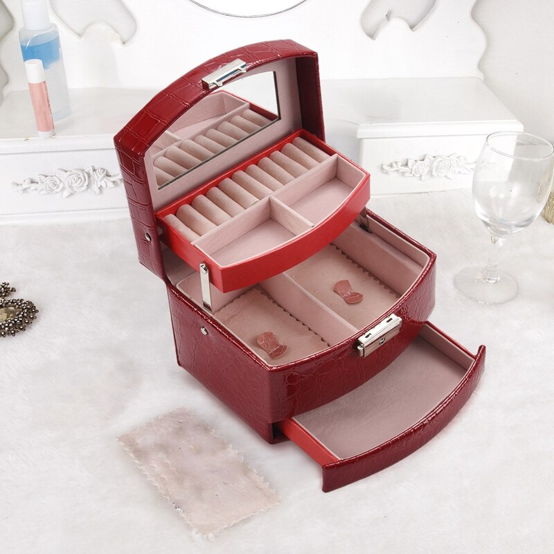 Automatische Lederen Sieraden Doos Drie-Layer Opbergdoos Voor Vrouwen Oorbel Ring Cosmetische Organisator Kist Voor Decoraties