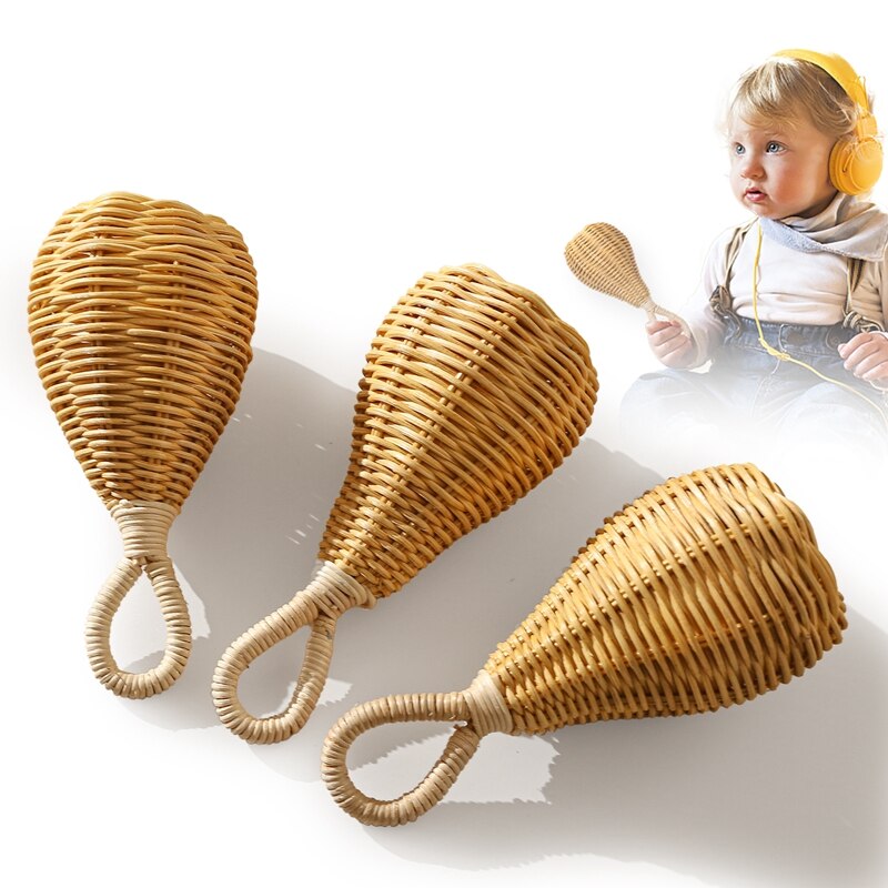 1Pc Baby Rotan Tafelbel Zand Hamer Muzikale Rammelaar Bpa Gratis Hand Geweven Wieg Mobiles Speelgoed Baby Attetion Training Puzzel speelgoed