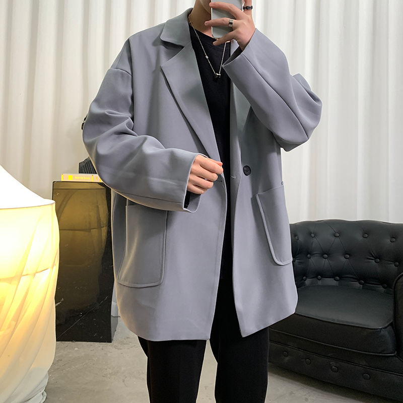 Blazer Men's Solid Color Business Casual Dress Jacket Men Society Streetwear Wild Loose Korean Suit Jacket Mens M-2XL: gray / M