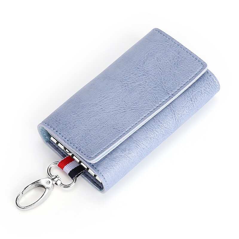 Sydgås mænd kvinder nøgle punge pu læder nøgleorganisator husholdere multifunktions nøgleetui med korttaske: Himmelblå