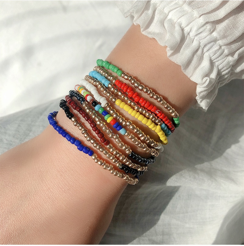 Donarsei 5pcs/set Bohemian Multilayer Colorful Beaded Bracelet For Women Charm Elastic Handmade Bracelet Friendship