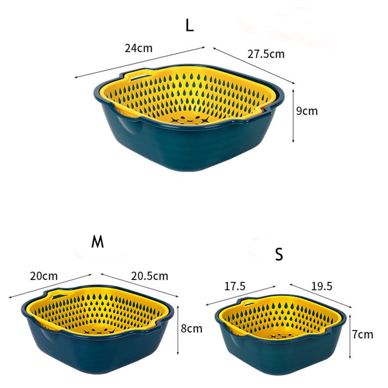 Cestello di scarico doppio da cucina colino di lavaggio per frutta e verdura cestello di stoccaggio in plastica colino di pulizia