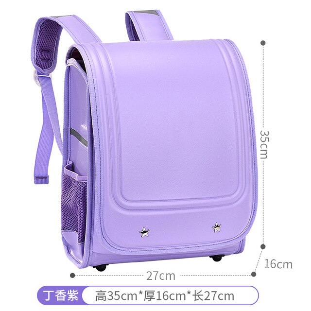 Japanese Randoseru Large Capacity Primary School Backpacks Children Waterproof Orthopedic Schoolbags for kid Girls Boys book bag: Purple