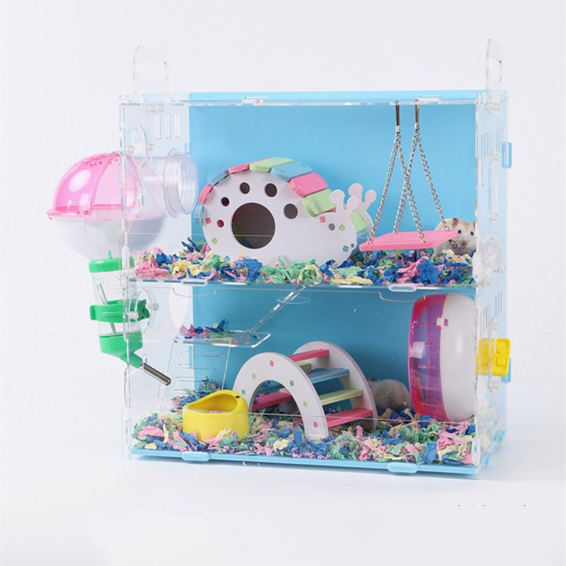 Hamsterhuis acryl cavia kooi dubbellaags oversized villa kleine dierenbenodigdheden speelgoedset 30 x 19 x 30cm