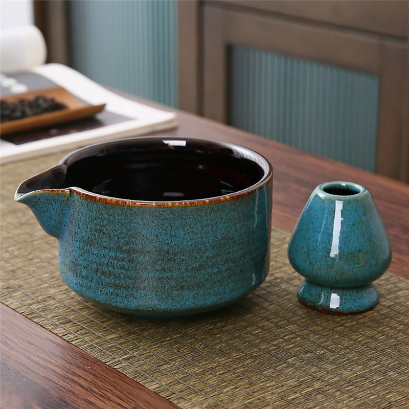 Juego de herramientas para hacer té T97C, tazón de té Matcha con boquilla para verter, batidor de té con horno Ru para ceremonia del té: Default Title