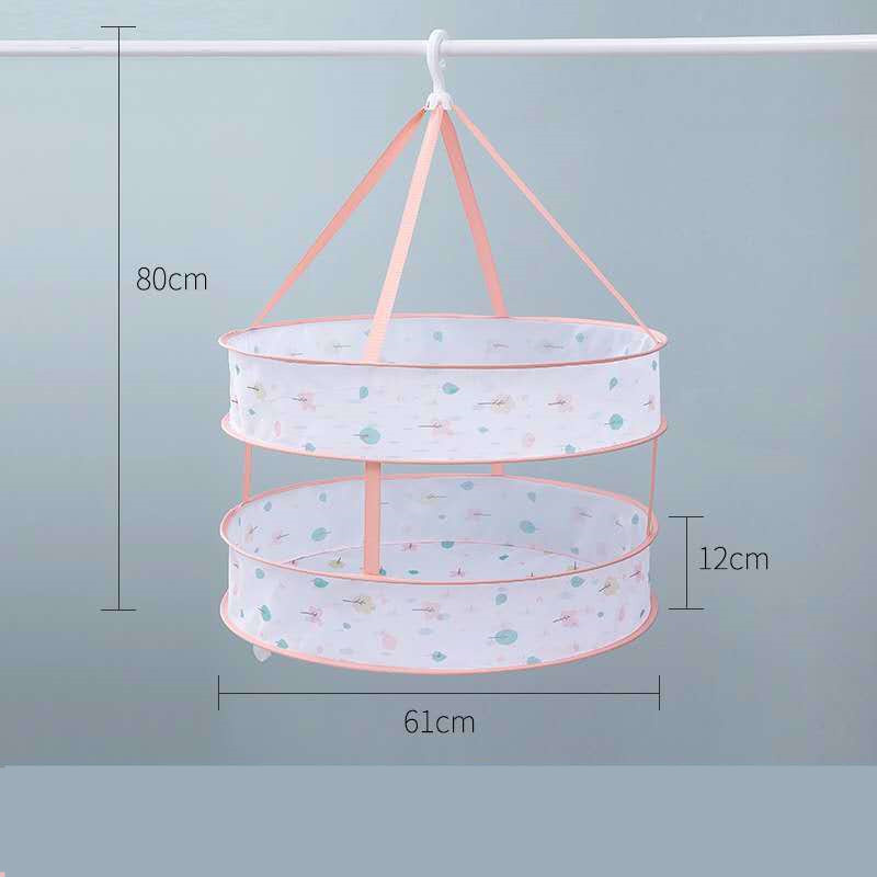 Cartoon Style Clothes Laundry Drying Net Single Double Layer Underwear Drying Basket Round Sweater Socks Drying Net Windproof: 2 layers F 61cm