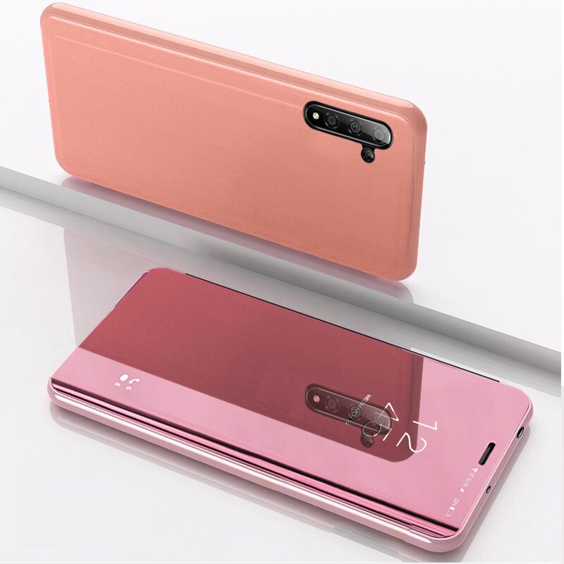 Smart Spiegel Telefoon Geval Voor OPPO A9 Luxe Clear View Leather Flip Stand Back Cover Voor A3 A5 a11 A11X Coque Fundas: For A5 2020 / rose gold