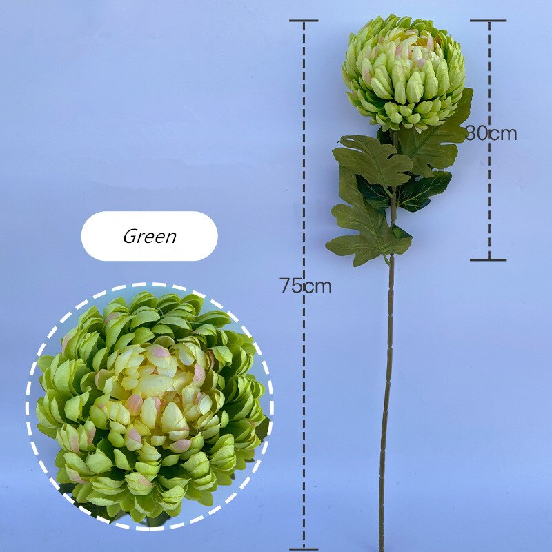 Grote Enkele Chrysant Land Stijl Woonkamer Bloemstuk Kunstbloemen Bruiloft Schieten Props Decor Bloemen: Green