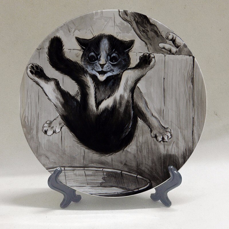 Louis Wain anthropomorphic cats Kaleidoscope Cats wall decorative hanging plate artistic ceramic craft background decoration: E
