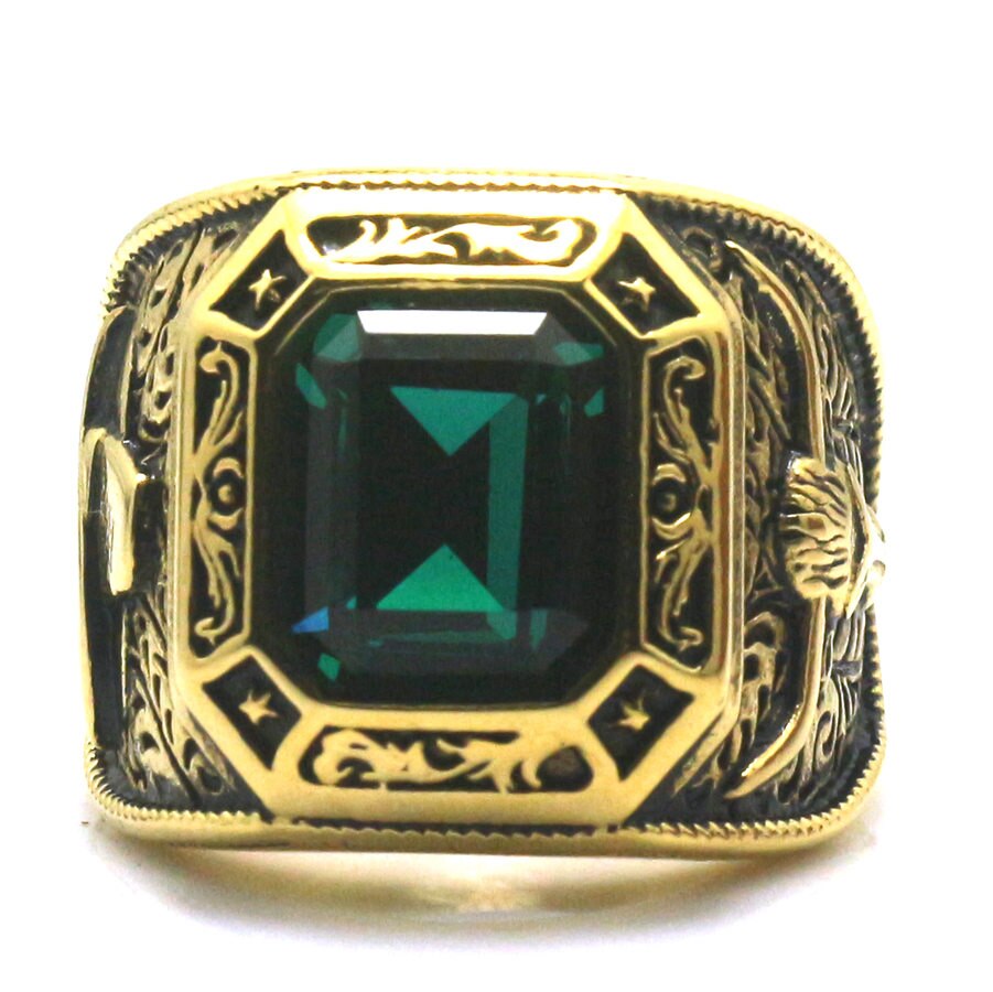 Mens Boys 316L Stainless Cool Golden West Cowboy Blue Green Stone Newest Ring