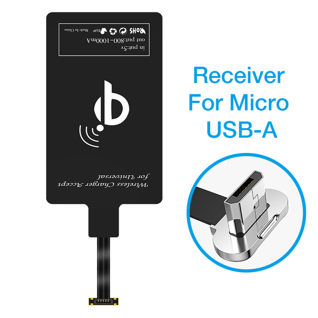 Qi trådløs opladningsmodtager til iphone samsung huawei xiaomi universal micro usb type c hurtigoplader adapter trådløs oplader: Til mikro a