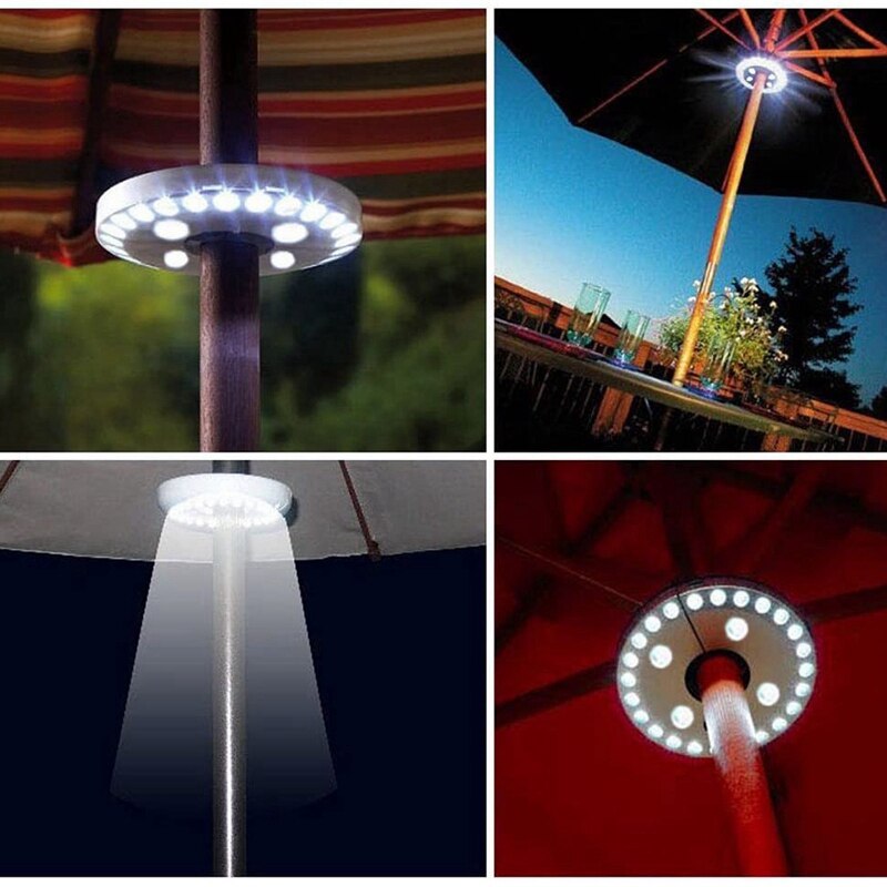 Patio Paraplu Lichten, Parasol Lichten, Draadloze Lamp, Met 28Led, camping Tenten En Outdoor Gebruik (Zilver)