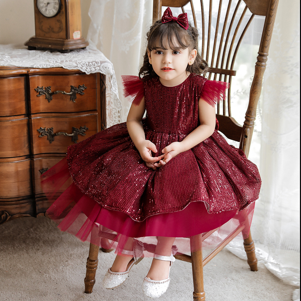 Vestido plateado de Navidad para niñas pequeñas, traje de lentejuelas para recién nacido, de cumpleaños, Año , 3 años, 1,2: L2008XZ-Red / 3 años