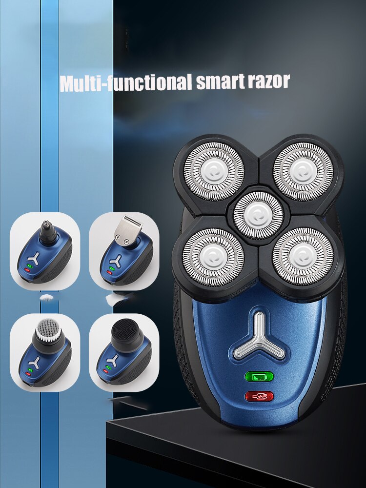 5 In 1 4D Men's Rechargeable Bald Head Electric Shaver 5 Floating Beard Nose Ear Hair Trimmer Razor