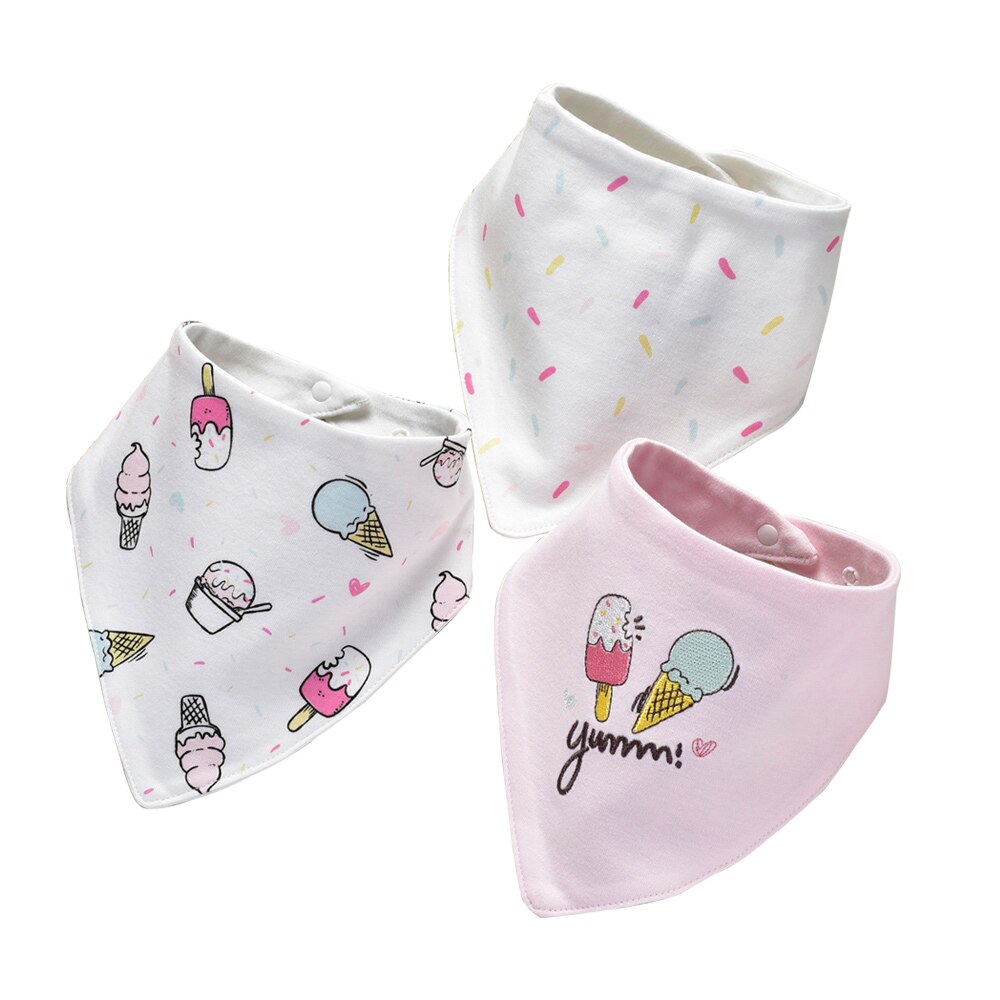 Bavoirs en coton pour bébés, 3 pièces, tissu d'alimentation, Smock pour nourrissons, serviette de salive de dessin animé, accessoire d'alimentation doux pour bébés: Ice Cream