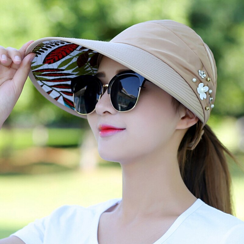 Sombrero de sol para mujer, gorra de playa con protección UV, visera informal Anti-UV, gorra plegable para exteriores: HT2088KK