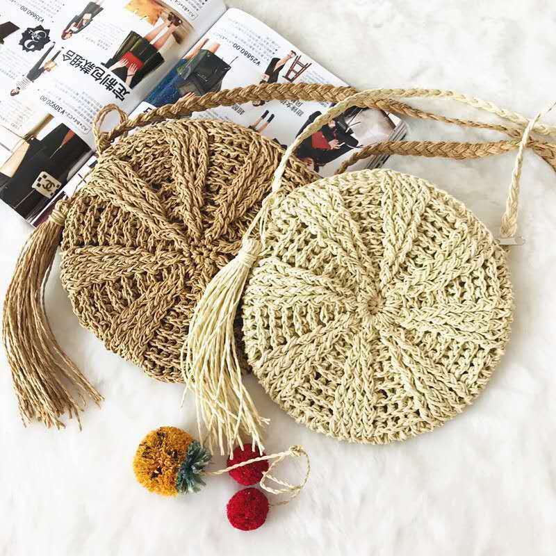 3 de las mujeres bolsa de paja de mimbre tejido bolso verano playa bolsas de vacaciones de playa Casual hecho a mano monederos