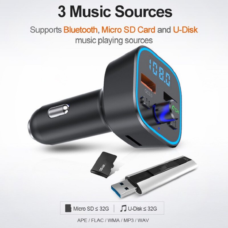 -Bluetooth Car Charger MP3 Player FM Transmitter - Wireless Radio Adapter for Vehicles