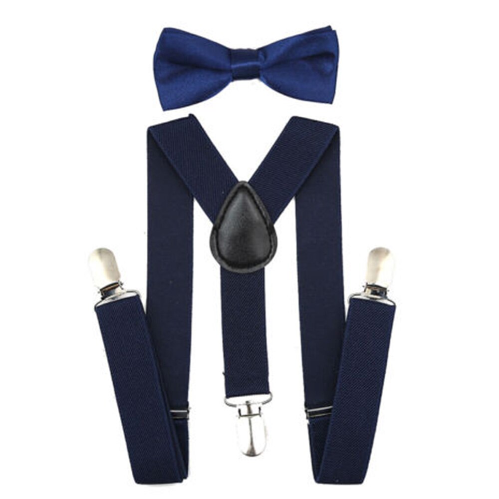 Kids Suspenders with Bowtie Ties Accessories Children Bow Tie Set Boys Braces Girls Adjustable Suspenders Baby Wedding: Dark blue