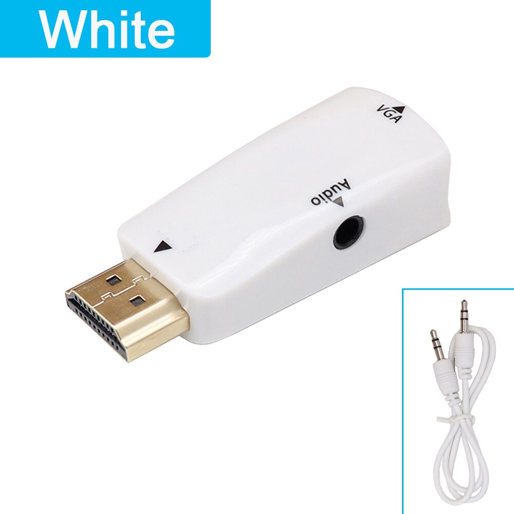 HDMI-compatible Male to VGA 15 Pin Female Adapter 3.5mm Jack Audio Cable Converter 1080P For PC Laptop TV Box Display Projector: White