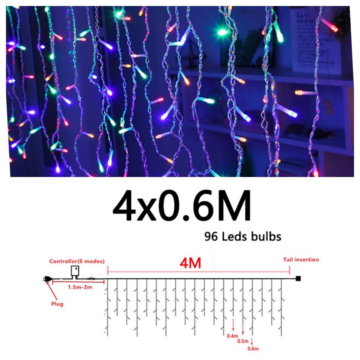 Outdoor LED 4x0,6m lichtslinger voor terras kerstverlichting Fairy String Gordijn licht straat bruiloft tuindecoratie: changeable