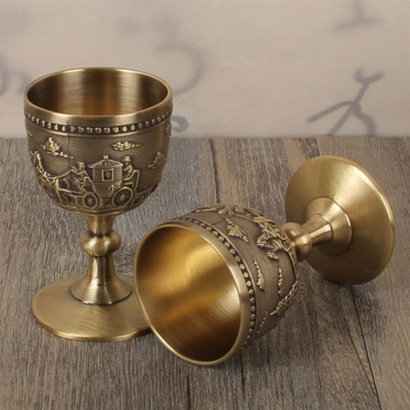 Taça de vinho de metal clássica, artesanal, pequena, doméstica, cobre, escultura, padrão