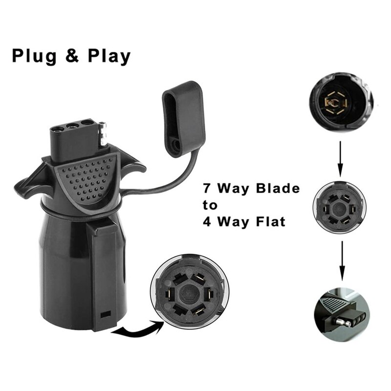 7 Way Blade to 4 Way Flat Trailer Adapter Weatherproof Female Trailer Connector Plug, 7 Pin to 4 Pin Trailer Converter: Default Title