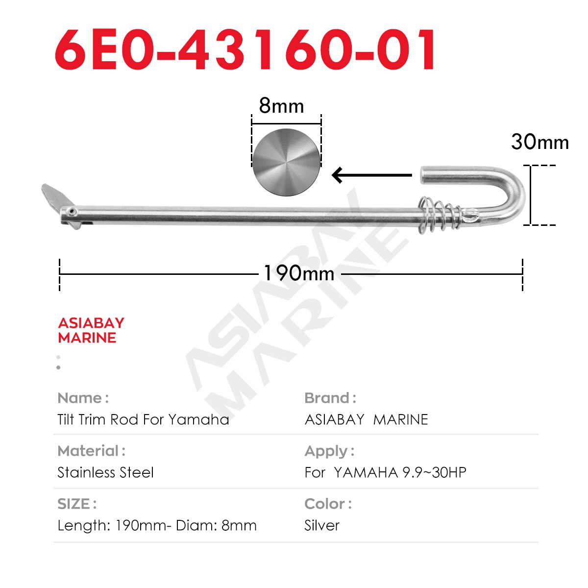 Neigung trimmen Stange Für Yamaha Außenbordmotor 9,9 hp 15hp 30Hp schwenken Halterung Edelstahl Welle passen Parsun Hidea Marien 6E0-43160-01