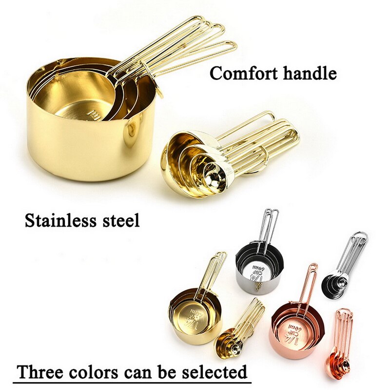 8Pcs Stainless Steel Measuring Spoons and Cups Stackable Set Stackable Measuring Set Liquid Dry Food Measurement Cup
