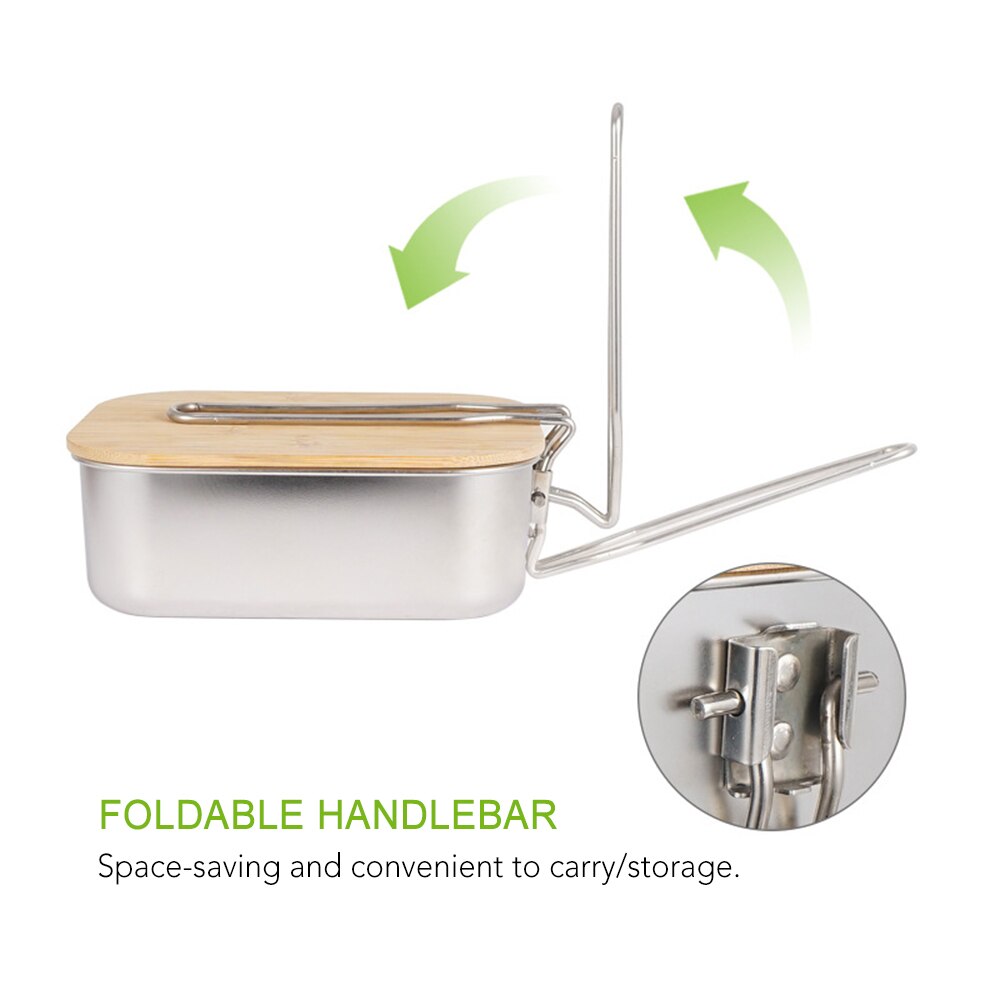 900ML Outdoor Camping Lunch Box Stainless Steel Hiking Mess Tin Picnic Food Lunch Container with Bamboo Cover Chopping Board CLS