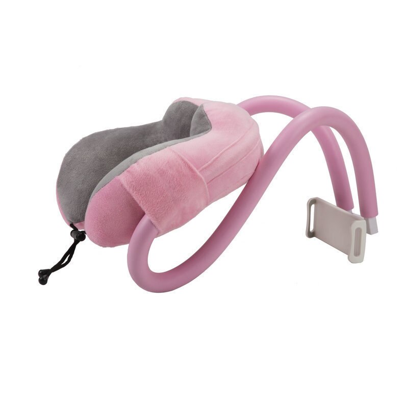 Memory Foam Travel Neck Pillow U Shape Slow Rebound Neck Cervical Pillow With Mobile Phone Stand Portable Lazy Neck Pillow Stand: Pink