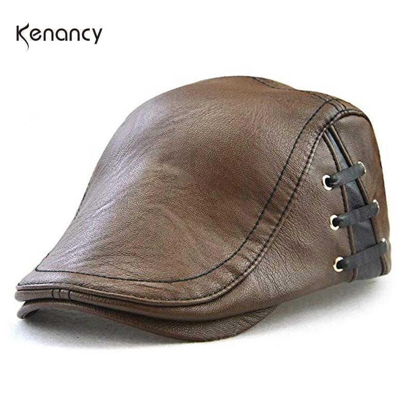 Kenancy Männer Unsix Klassische Zeitungsjunge Mütze PU Leder Gatsby Ivy Flache Golf Driving Hut Homme Kausalen Wasserdichte Headwear