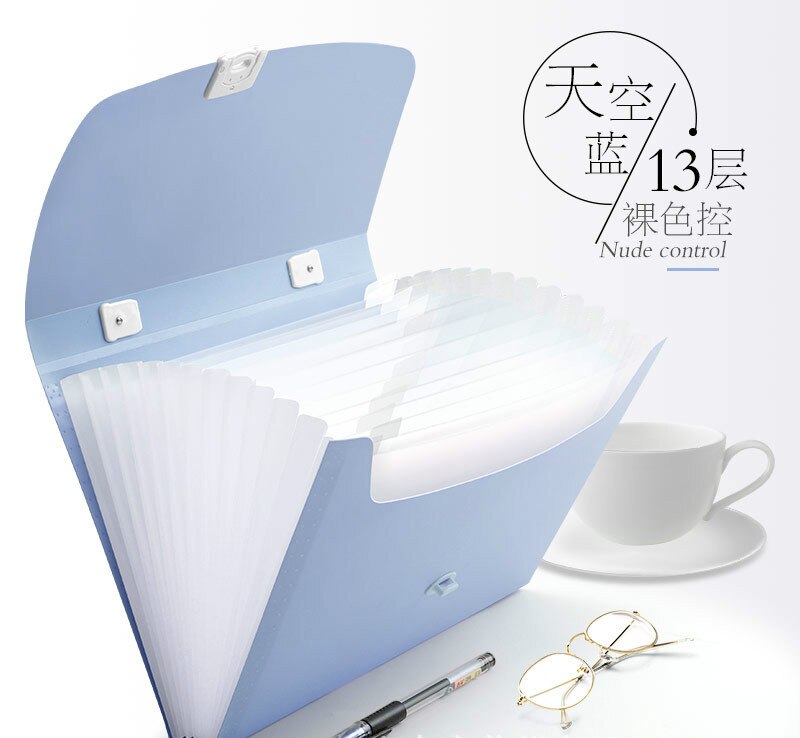 13 Grids Handheld File Folder Organ Box Bag Multi-function Organizer Storage Holder Office Document A4 Paper Folder: 13 Grid Blue