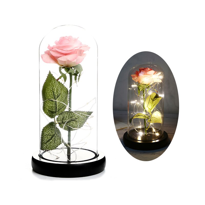 Skønhed og udyr rose i kolbe led rose blomst lys sort base glas kuppel bedst til mors dag fødselsdag valentinsdag: Stil 11