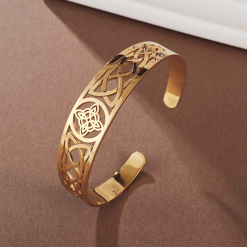 Pulsera con nudo de bruja, brazalete abierto ajustable de acero inoxidable, amuleto de brujería celta, joyería para hombres y mujeres, de cumpleaños