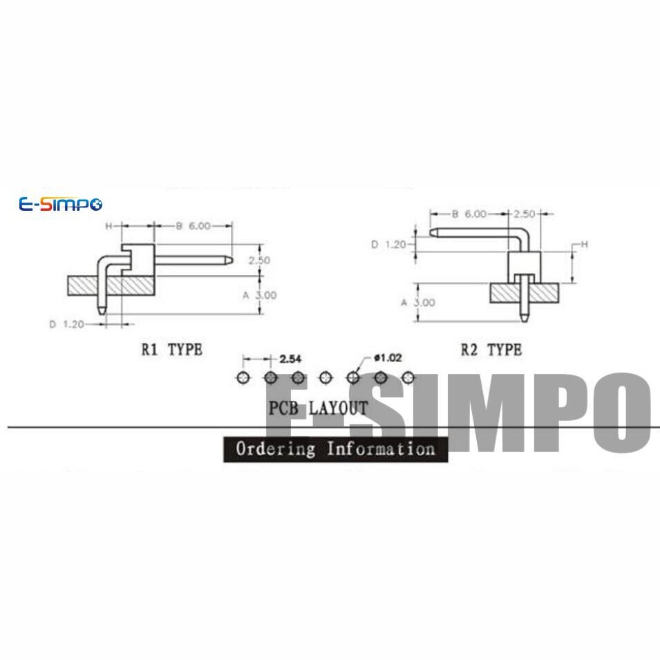 10pcs 2.54mm 1x40 Pin RA Pin Header Right Angle 90d R1 R2 optional Goldplate Single Row Breakable PCB Male Pin Header Connector