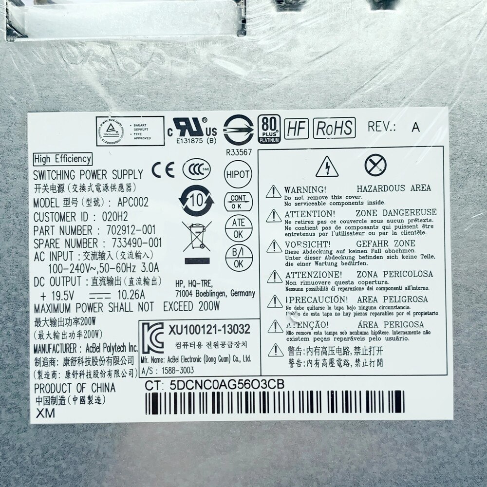 Original para HP EliteOne 800 G1 AIO 200W fuente de alimentación 80 + platino PSU 733490-001 702912-001 APC002 D12-200P2A