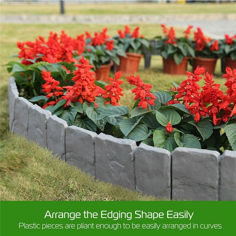 Garden Fence Stone Effect Lawn Edging Plant Bordering Cobblestone Garden Border Plastic Lawn Flower Bed Border 20 Pieces