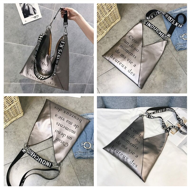 Landstreicher frauen schulter tasche umhängetaschen für frauen tasche metallisch weibliche PU leder umhängetasche große silber luxus handtasche