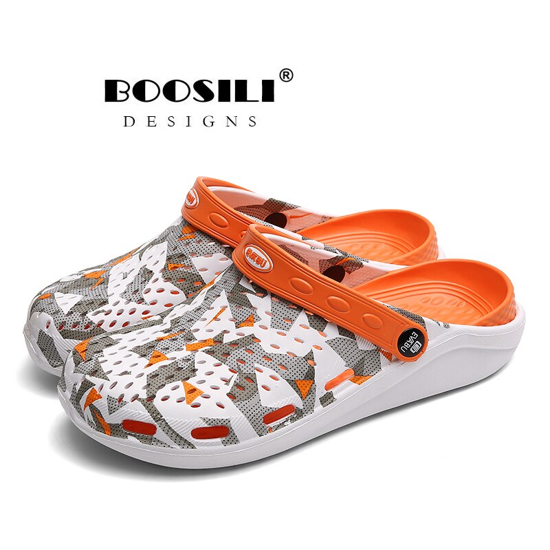 , sandalias para hombre, estilo de verano, sandalias de goma Eva con huecos, zuecos, zapatillas de transpirables para playa, calzado para jardín iluminado: ORANGE / 8