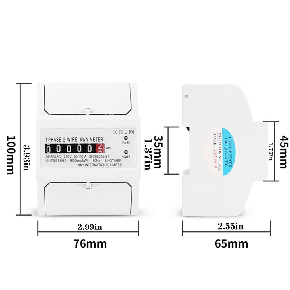 SINOTIMER DDS548C Single Phase Two Wire Energy Meter KWh 30 (100) A 230V AC 50Hz Power Meter Electric Din Rail Mount