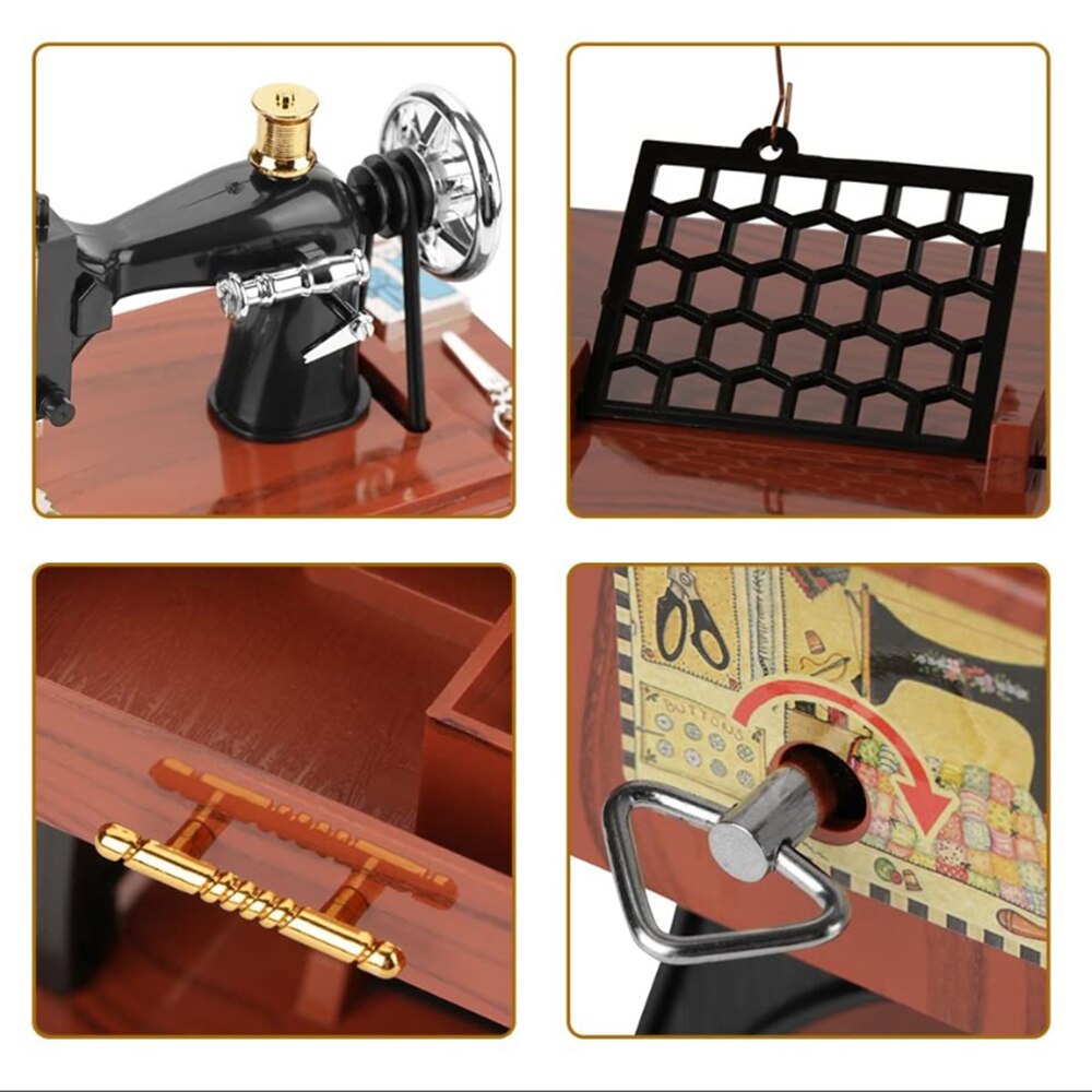 Mini Sewing Machine Music Box European Crafts Retro Toy Sewing Clockwork Home Crafts Decoration Birthday
