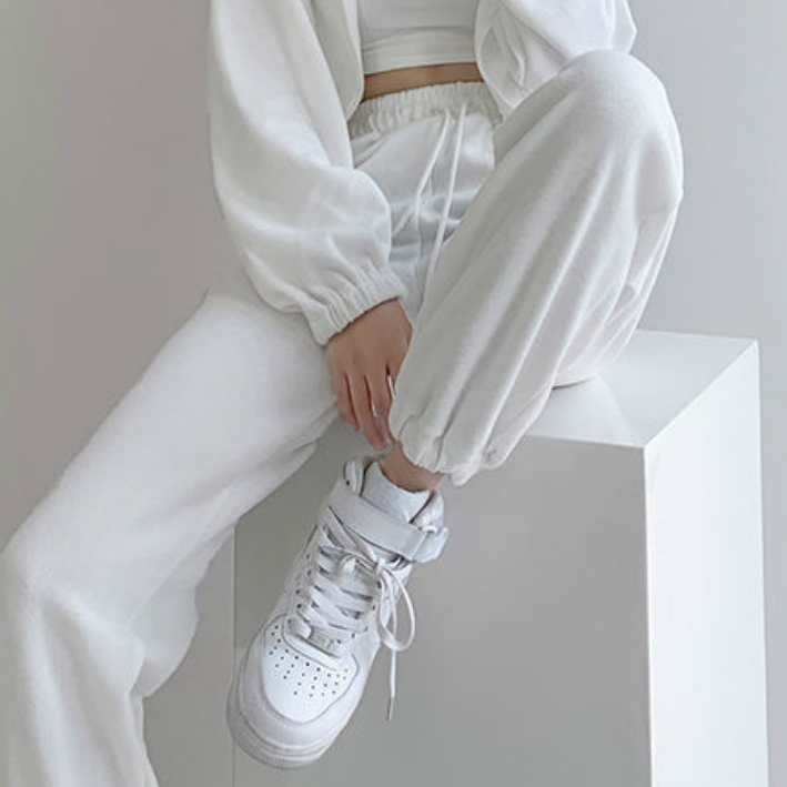 Casual Hosen Frauen 5 Farben Koreanischen Stil Weiblichen Feste Studenten Frühjahr Kordelzug Lose Mujer Hipster Gerade Hosen Täglichen Kpop: white / M