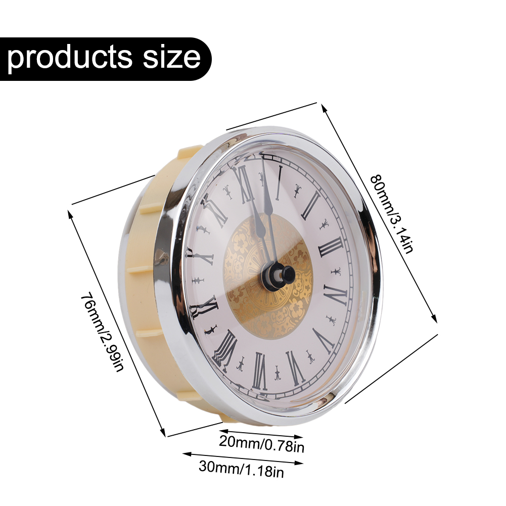 80 mm Quarzuhr-Einsätze, klassische Uhr, Handwerk, Quarzwerk, runde Uhren, Kopfeinsatz, römische arabische Ziffern