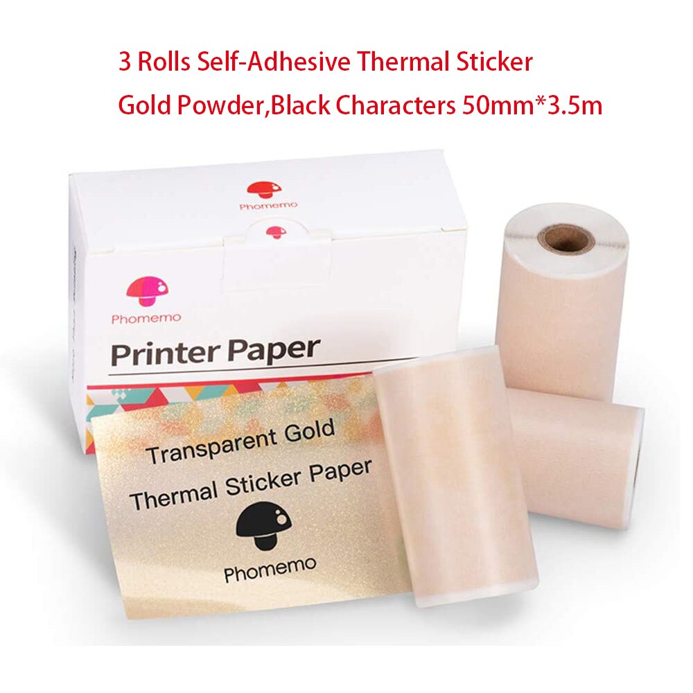 Phomemo Self-Adhesive Thermal Paper Printable Sticker Paper Roll for Phomemo M02/M02S/M02Pro Mini Bluetooth Photo Printer: Transparent Gold