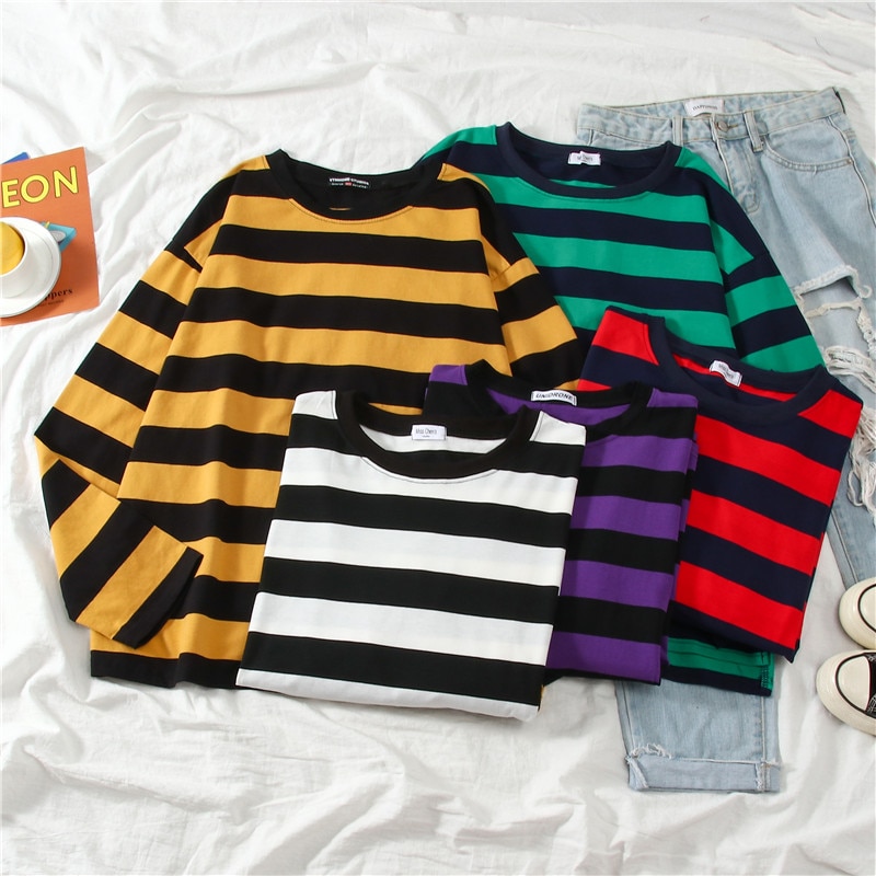 TAVIMART  -  Y2K Kpop Star Graphic T Shirts Women Harajuku Retro Striped Long Sleeve Tees Korean Loose Casual Tops Grunge Streetwear