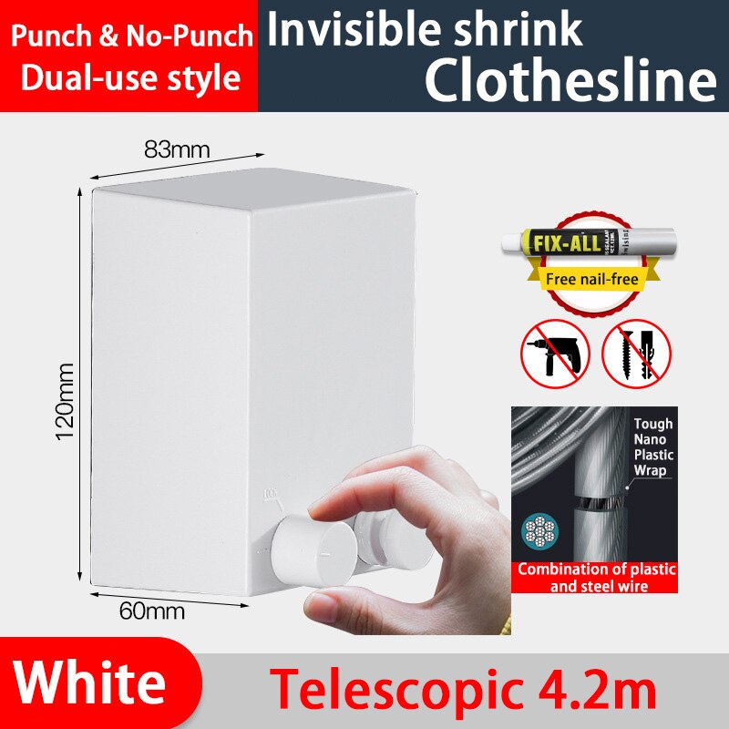 Outdoor 304 Stainless Steel Clothesline Folding Clothes Horse Extendable Laundry Hanger Retractable Drying Rack Clothes Rope: white