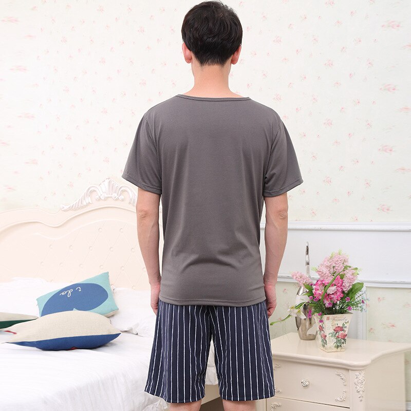 Herr pyjamas sommar bomull kort ärm knälånga byxor herr söt tecknad tvådelad tunna pyjamas set herr pyjamas set