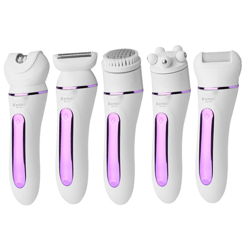 Kemei épilateur électrique 5 en 1 pour femmes Rechargeable pour le visage le corps les sourcils