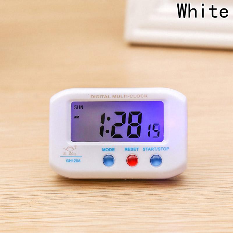 Mini Alarm Clock Portable Pocket Sized Digital Electronic Travel Alarm Clocks Automotive Stopwatch: White